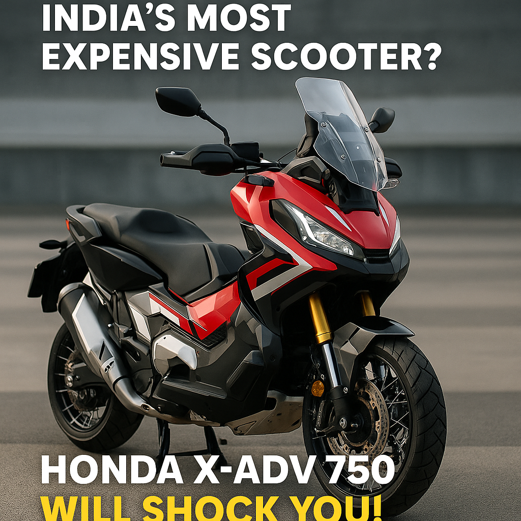 Honda X-ADV 750 adventure scooter in red and black color parked outdoors, showcasing its premium design, LED headlights, and golden front forks under daylight.