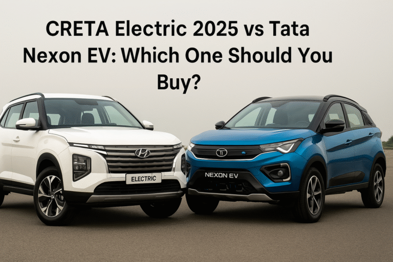 CRETA Electric 2025 vs Tata Nexon EV comparison image showing both electric SUVs side by side