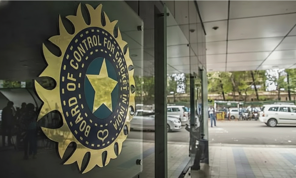 BCCI headquarters building with the Board of Control for Cricket in India logo displayed on glass wall