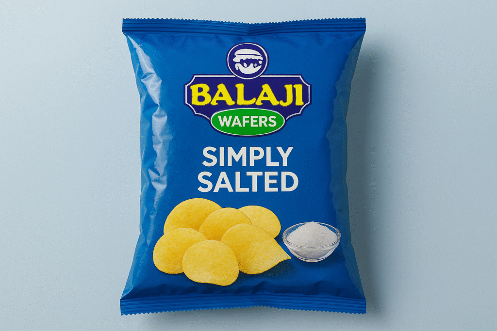Balaji Wafers product range including potato chips, namkeen, and snacks sold across India.
