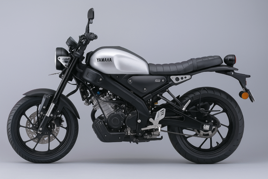 Yamaha XSR 155 in a clean studio setting with soft lighting and neutral background.
