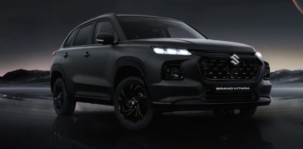 Grand Vitara Phantom Blaq Edition SUV in matte black finish with LED headlights and bold front grille.