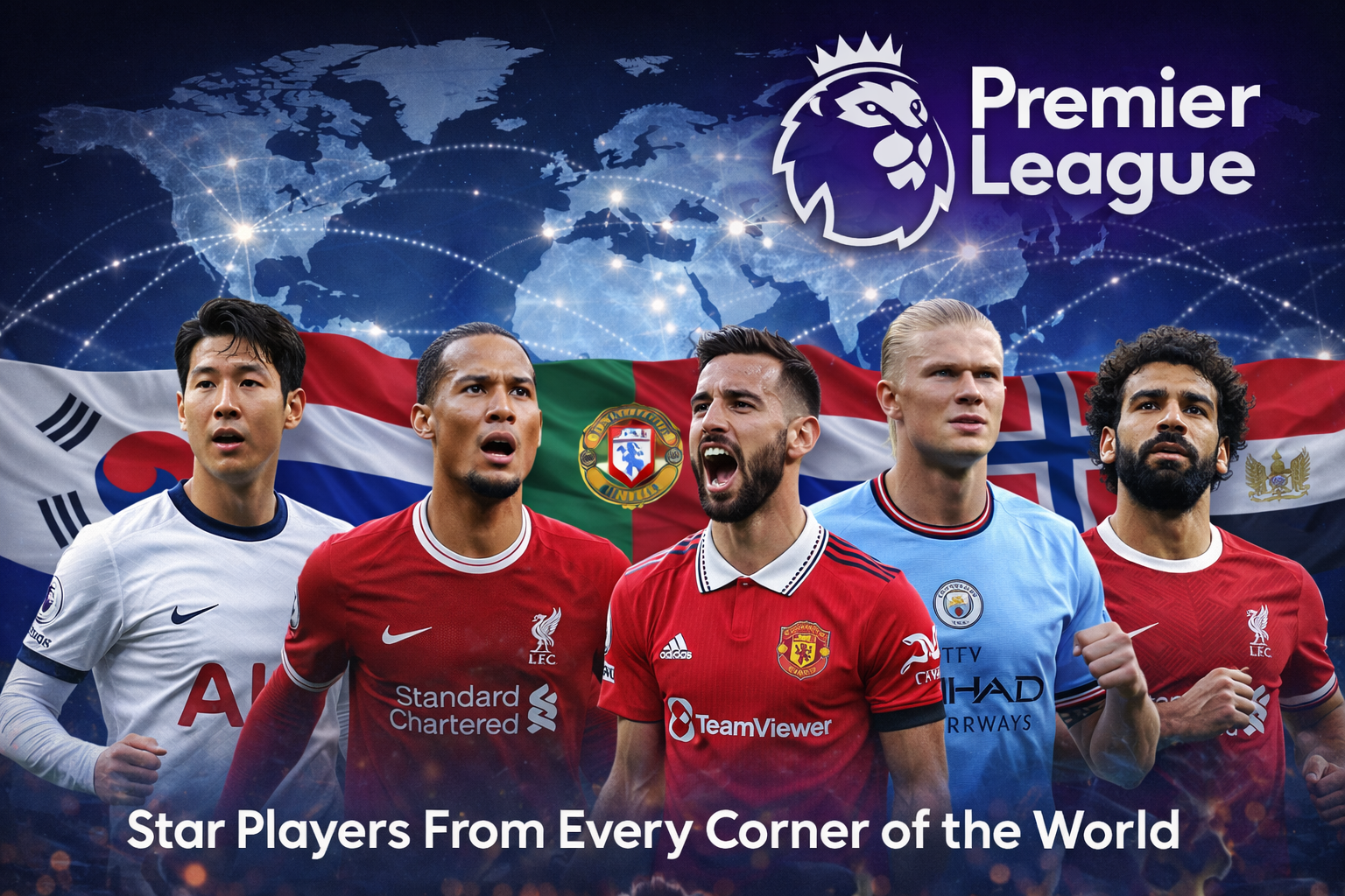 Premier League star players from different countries representing global football talent