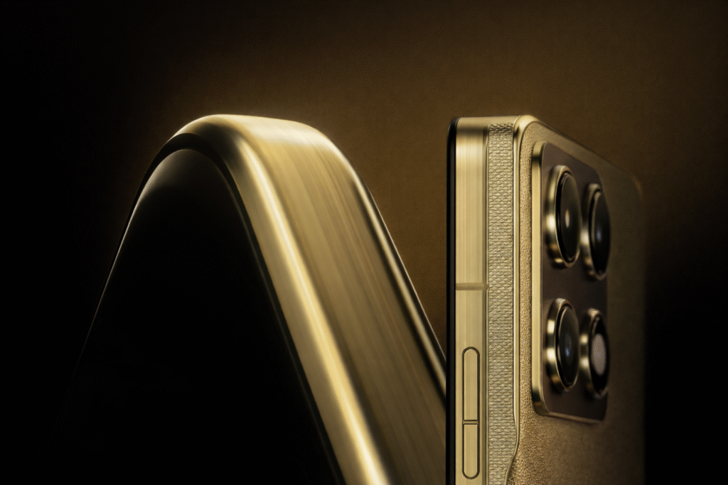 Motorola Signature smartphone with premium gold frame and textured design