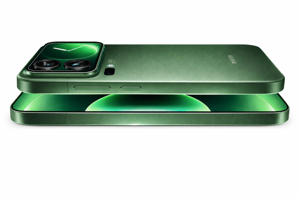 Xiaomi 17 Pro Max green flagship smartphone shown in horizontal view with Leica camera module on a white background