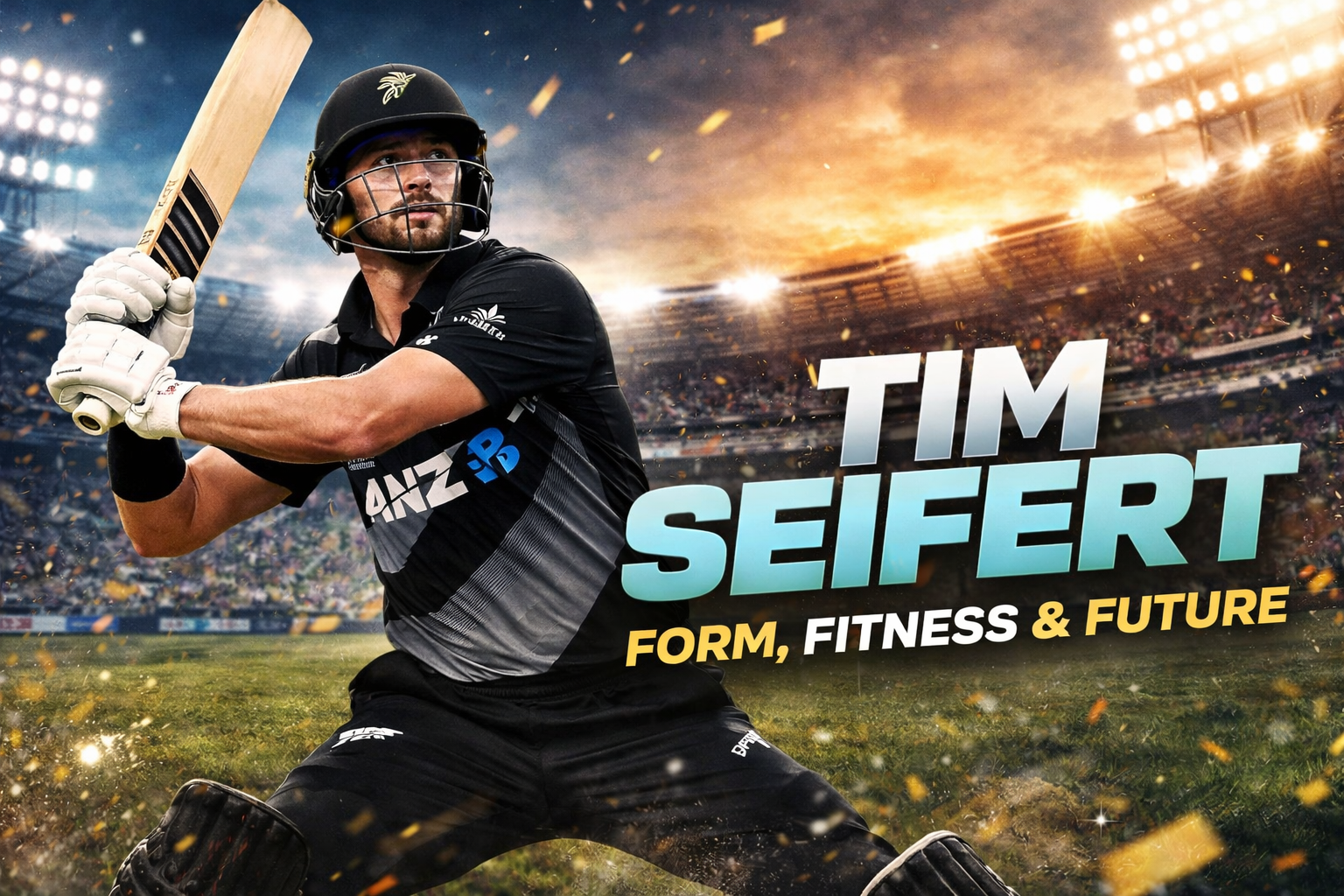Tim Seifert playing an aggressive shot during a T20 match for New Zealand cricket team