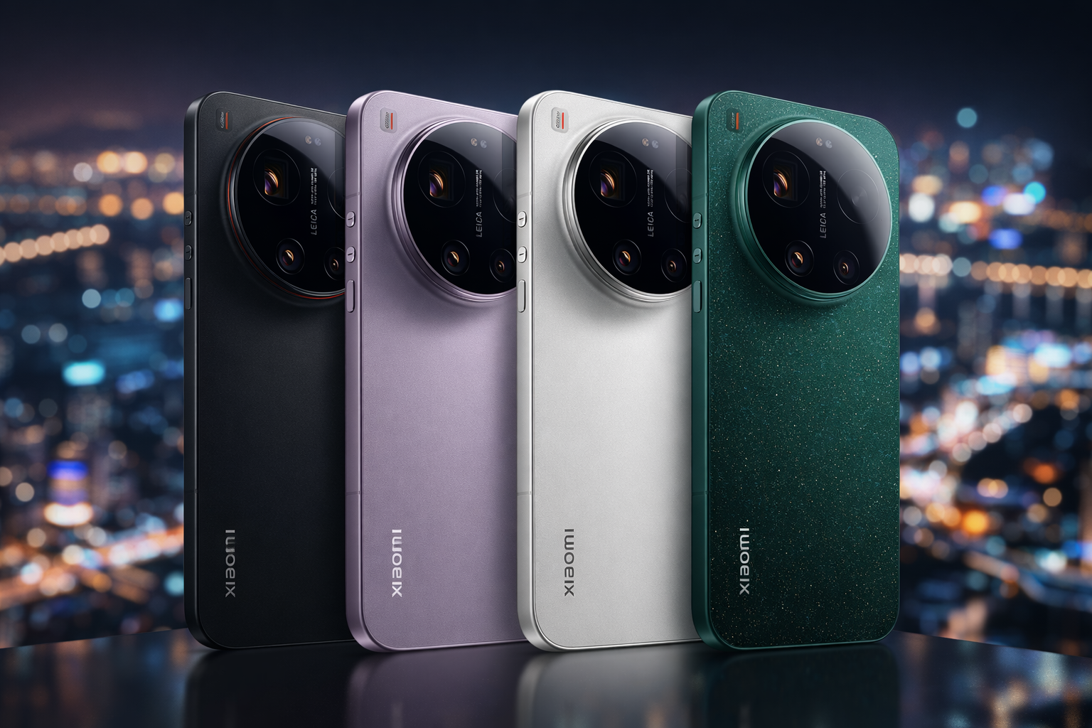 Xiaomi 17 Ultra premium smartphone with Leica camera module in multiple color variants on cinematic background
