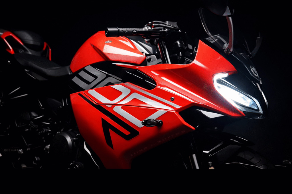Keeway RR 300 red fully-faired sportbike side view highlighting aggressive design