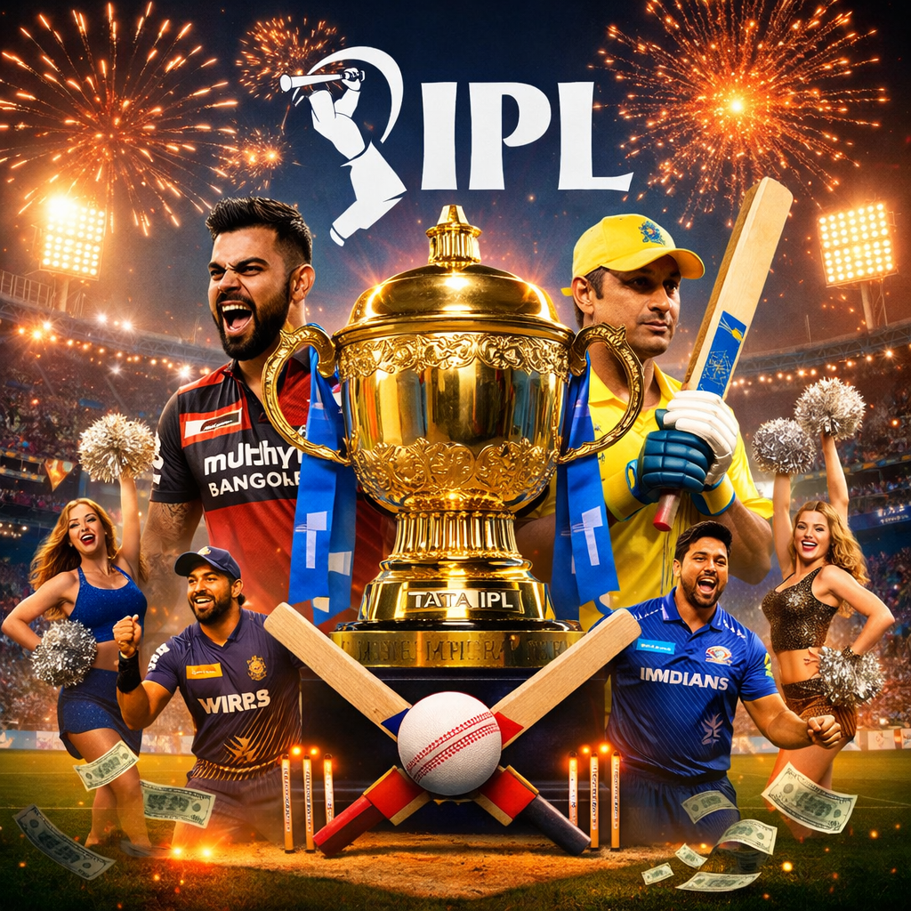 IPL trophy with star players in a packed stadium showing why IPL is the most successful T20 league in the world